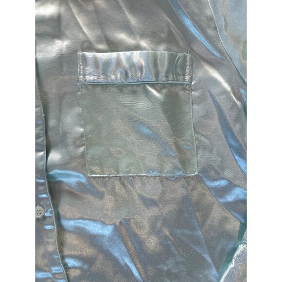 Vanity Fair Pajama Set Silky Mint Green Embroidered Med (10-12) Button Pockets - Picture 5 of 13